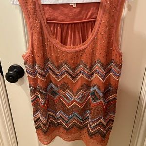 Orange beaded top from Anthropologie.